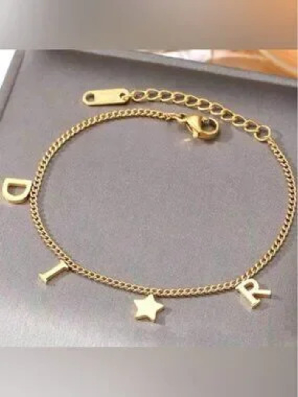 Gold Plated Stainless Steel Letter Charm Bracelet C Star Accent